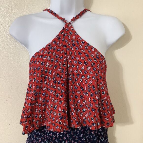 Navy Bohemian Prairie Western Hippie Coastal Cowgirl Ruffle Halter Romper XL - Picture 2 of 8